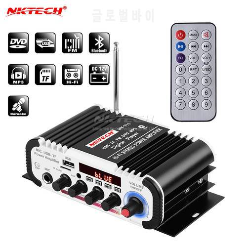 NKTECH HY-V11 Car Digital Audio Player Bluetooth Power Amplifier 2CH x 20W Hi-Fi Stereo BASS AMP with MIC Karaoke Reverberation
