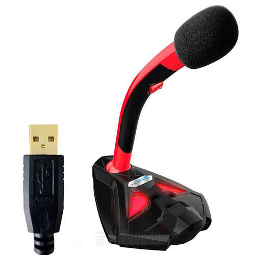 HD Portable Studio PC USB 3.5mm Audio Microphone for Computer with Volume Adjust ON/OFF Button Wired Professional Mic Karaoke