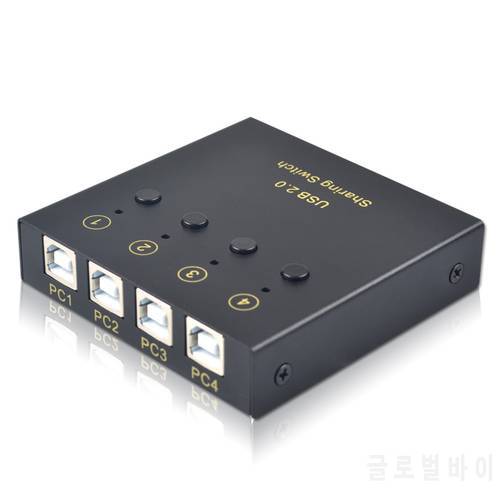 4 Ports Auto USB 2.0 Sharing Switch Hub, PC Share 2 USB device Flash Printer 480Mbps with Cables, by Button/Hotkey/Software