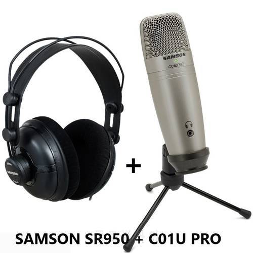 Samson C01U Pro Condenser Real-time Monitoring Microphone with studio Monitor Headphone SR950 for Broadcasting Music Recording