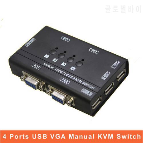 4 Ports USB2.0 KVM Switch Manual Control 4 PC Hosts by 1 Set of USB Keyboard Mouse and VGA Monitor Multi PC Manage Send Cables