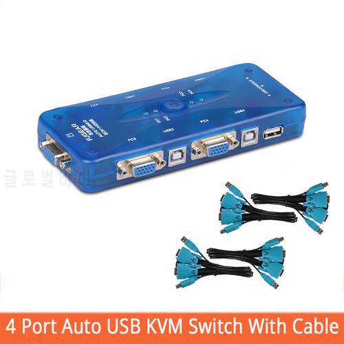 USB2.0 KVM Switch Auto 4 Port USB Hub Switch With Connector Cable 4 Computers share a Mouse And Keyboard Monitor FJ-104UK-T