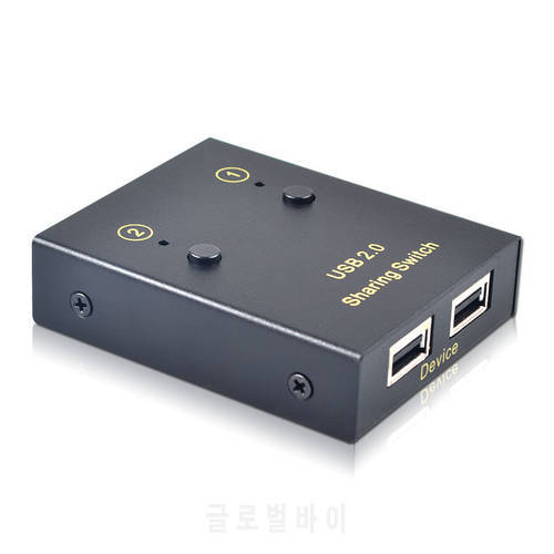 2 Ports Auto USB 2.0 Sharing Switch Hub, PC Share 2 USB devices USB Flash Printer 480Mbps with Cables, by Button/Hotkey/Software