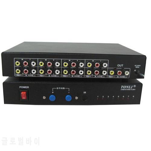 8 PORT AV SWITCH with Remote Control RCA Video Audio Selector 8-in-1-out Sharing Manual Switcher box