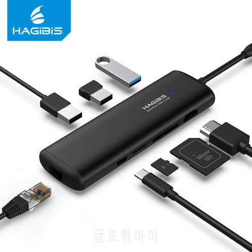 Hagibis Type-C HUB USB 3.0 HUB USB C To HDMI-compatible/VGA/AUX/RJ45/SD/TF Card Reader/PD Charging Adapter For MacBook PC
