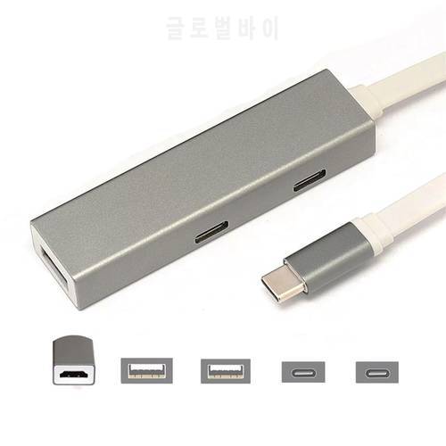 5 in 1 USB-C USB 3.1 Type C HUB with 4K HDMI-compatible + 2 Type C PD Charging Adapter + 2 USB 3.0 Port Hub for MacBook Pro