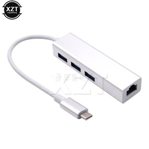 1pcs Type-C Hub USB-C to 3Port USB 3.0 Hub with RJ45 Ethernet Adapter Network LAN USB Hub for Apple USB 3.1 MacBook