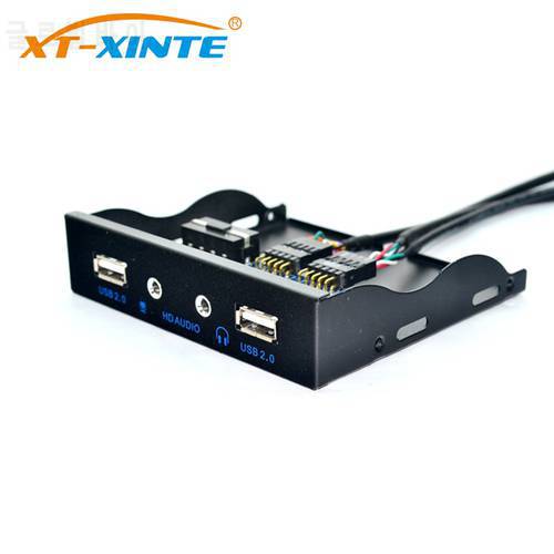 High Speed 9in to 2 Ports USB 2.0 Hub USB 2.0 Front Panel + HD Audio Connector Optical Drive for PC Desktop 3.5 Inch Floppy Bay