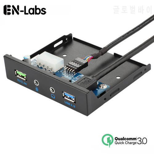 En-Labs USB 3.0 +USB Quick Fast Charge Port 3.5 Front Panel Audio Jack Microphone ,QC3.0 5V/ 2.4A or BC1.2 2.1A Charging Port