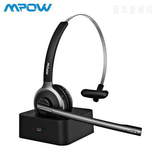 Mpow M5 Pro Bluetooth 5.0 Headphones with Mic Charging Base Wireless Headset for PC Laptop Call Center Office 18H Talking Time