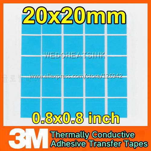 20pcs 3M 8810 20x20mm Thickness 0.25mm GPU CPU Chip Heatsink Cool Thermal Conductive Silicone Pad Adhesive Transfer Tape