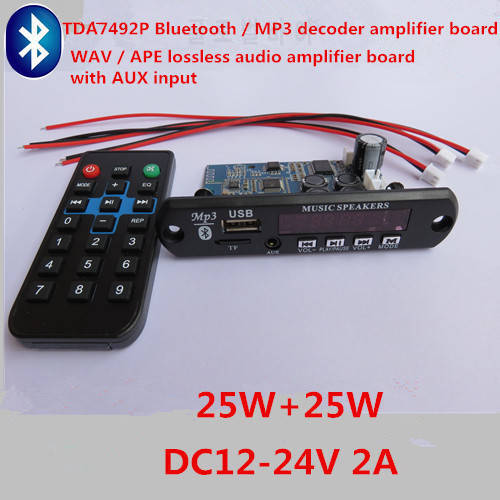 TDA7492P 25W+25W Bluetooth / MP3 decoder amplifier board Bluetooth / USB (U disk) / TF card /WAV / APE / AUX audio input