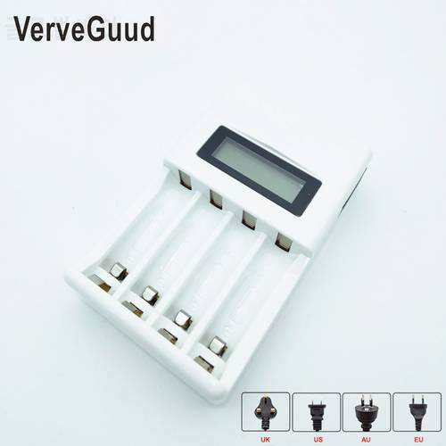 VerveGuud 4Slots LCD Display Smart Intelligent Battery Charger For aa/aaa AA/AAA NI-CD NiCd NI-MH NiMh Rechargeable Batteries