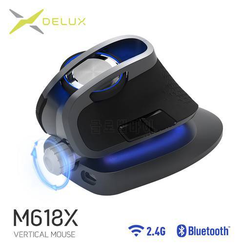 Delux M618X Adjustable angle Wireless Vertical Mouse Bluetooth 3.0 4.0+2.4GHz Ergonomic Rechargeable Mice For 4 Windows Devices