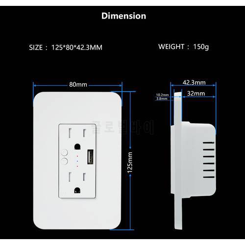 Zemismart Tuya US Wall Outlet 15A With USB Port Smart Life WiFi Control Alexa Google Home Voice Control Socket
