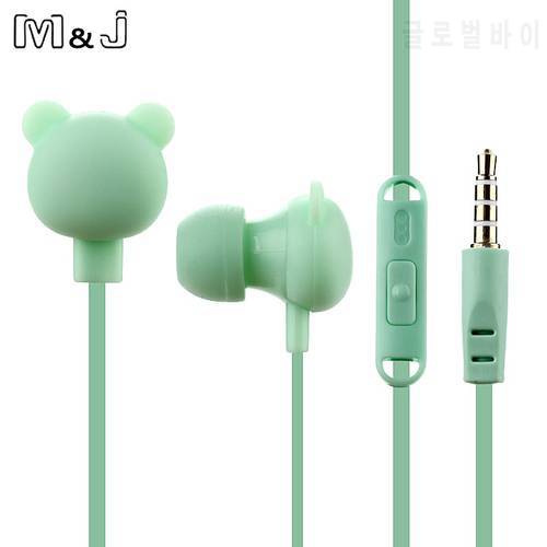 M&J Cartoon Cute Earphone 3.5mm In Ear Wired Headset With Mic Remote Bear For iPhone Samsung xiaomi For Children Gift