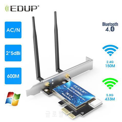 EDUP 1200M PCI Express WiFi Adapter Dual Band 2.4G/5GHz Blue-tooth 4.1 Wireless PCI-E Network Card For Desktop Win 7/8/10/11