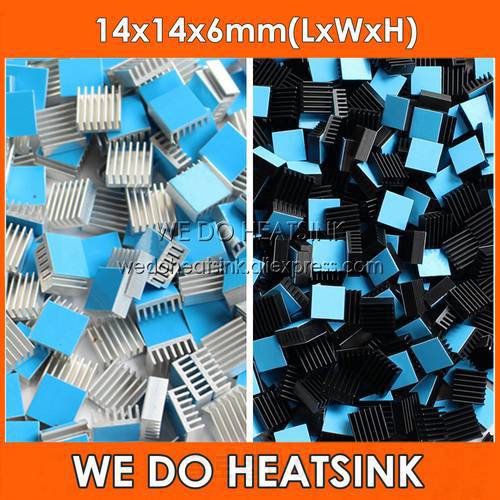 WE DO HEATSINK 10pcs DIY Aluminum Heatsink 14x14x6mm Square Small Chip Silver / Black Radiator Cooler With Thermal Adhesive Pad