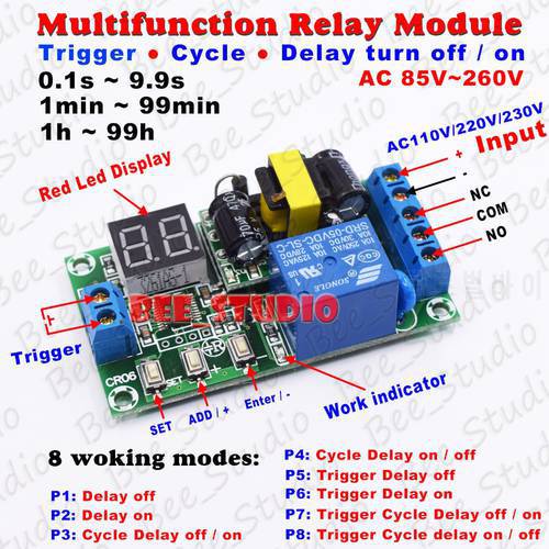 AC 110V 220V 230V Digital LED Cycle Delay Timer cycle trigger Relay Switch Turn ON/OFF Module Adjustable 0.1S to 99H