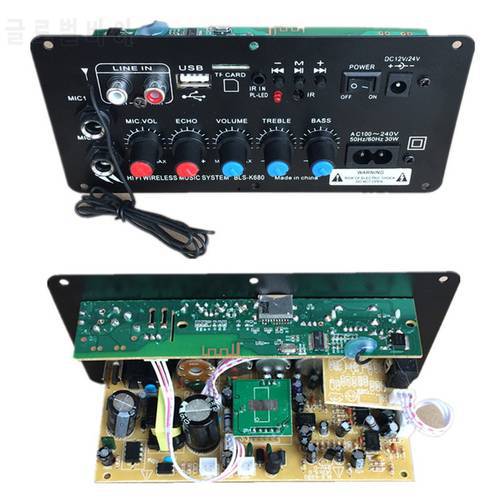 AC 220V 12v 24v Digital Bluetooth Stereo Amplifier Board Subwoofer Dual Microphone Karaoke Amplifiers With Remote