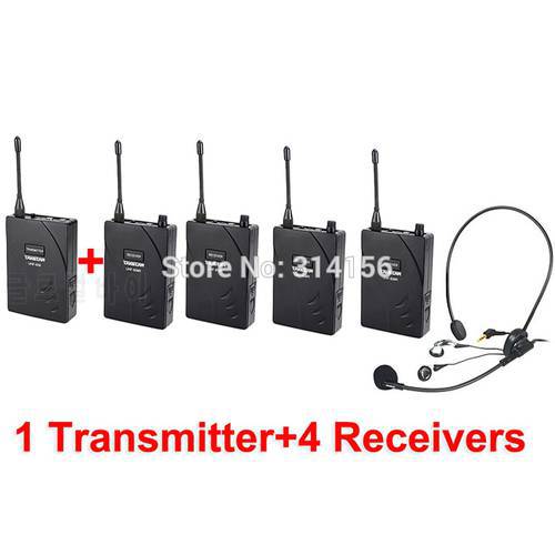 Takstar UHF-938/ UHF 938 Wireless Tour Guide System UHF 50m Operating Range 1 Transmitter+4 Receivers use for Tour guiding