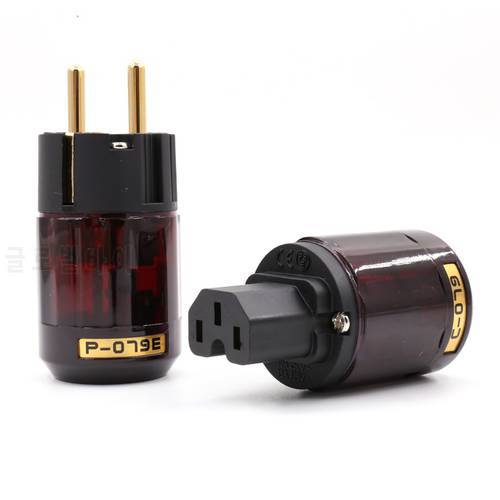 Hi End Pair P-079E+C079 24k Gold-Plated EU Power Plug ac power cord plugs