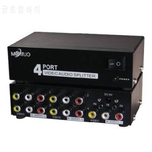 4 Port 1x4 AV Video Audio Splitter RCA with Metal Housing, 1 in 4 out for DVD TV