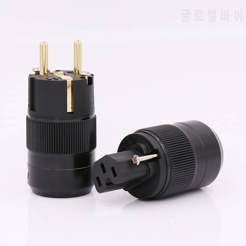 Pair 24K Gold Plated EU version Schuko AC power plug IEC power connector for audio power cable