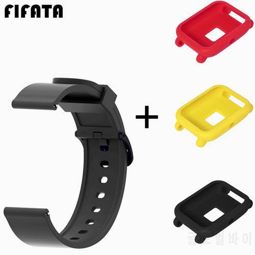 FIFATA For Xiaomi Huami Amazfit Bip 20MM Soft Silicone Watch Strap Protective Case Cover Shell Replacement Watch Band Wristband