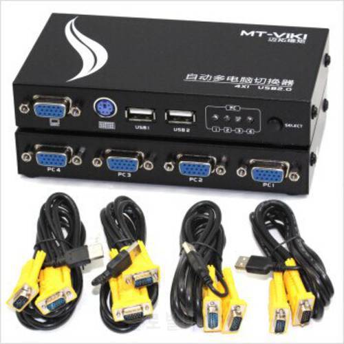 4 Port USB PS/2 AUTO KVM SWITCH, Button or Hotkey switcher PC, with cables