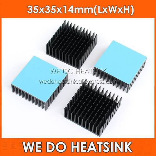 WE DO HEATSINK 5pcs 35x35x14mm Aluminum Network Routers Heatsink Black Anodize Radiator With Blue Thermal Pad For IC and Chipset
