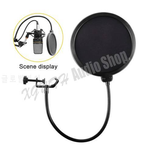 Microphone Pop Filter Dual Layer Mic Pop Shield with Clip Stabilizing Arm for Recording Vocals Home Studio Broadcasting
