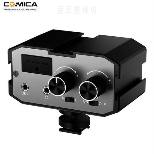 Comica AX1 Universal Microphone Audio Adapter Mixer Preamplifier with Stereo& Dual Mono inputs for Canon Nikon Camera Camcorders