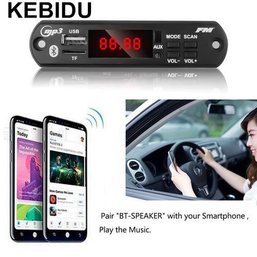 KEBIDU Universal Wireless Bluetooth MP3 WMA Decoder Board Audio Module 5-12V USB TF Radio For Car