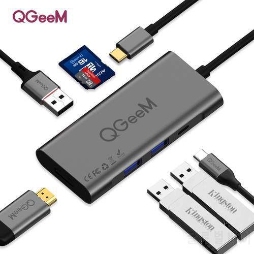 QGeeM USB C HUB HDMI Type-C HUB To Hdmi USB 3.0 Thunderbolt 3 Card Reader For Macbook 2018 mate20 P30 glaxy S9 S10 USB C HUB