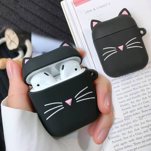 For airpods 2 Case Cute Cat Cartoon Protective Cover with Lovely keychain lanyard silicon cover For air pods Earphone Case capa
