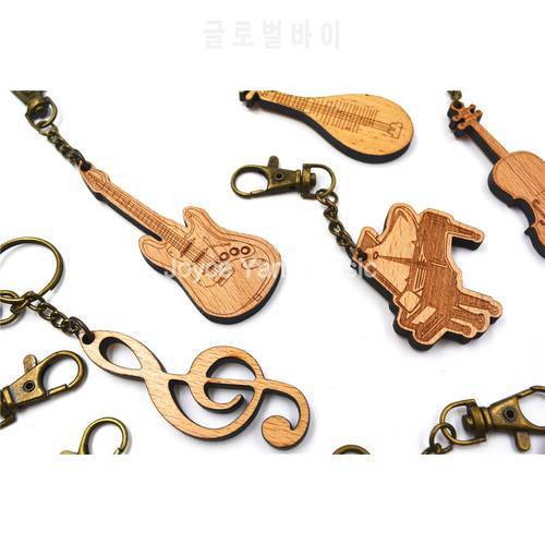 Niko Wooden Curved Guitar/Drum/Piano/Violin/French Horn/Pipa/Erhu Keychain Classical Modern Nation Musical Instrument Key Ring