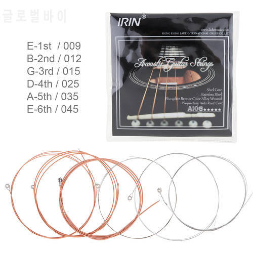 IRIN 6pcs/set Acoustic Flok Guitar String 009-045 Inch Steel Core Phosphor Bronze Color Alloy with Proprietary Anti-Rust Coat