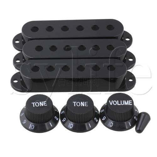 Black Guitar Parts Set Switch tip Single coil Pickup Cover 1 volume 2 Tone Knobs