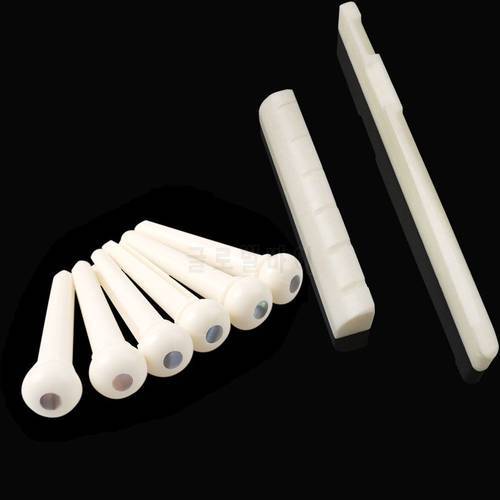 1set 6 String Natural Cattle Bone Guitar Nut and Saddle + 6 Plastic Bridge Pins For Acoustic Classical Guitar Musical Instrument
