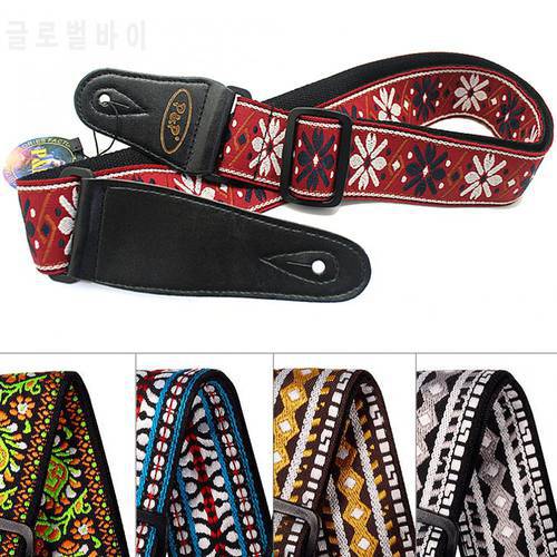 90-150cm Vintage Style Flowers Stripes Guitar Strap with Woven Embroidery Fabrics for Guitar Bass 5 Colors Optional