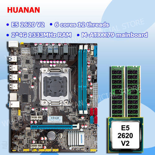 HUANANZHI M-ATX X79 Motherboard with Dual M.2 SSD Slots CPU Intel Xeon E5 2620 V2 Brand RAM 8G REG ECC Build Motherboard Combo