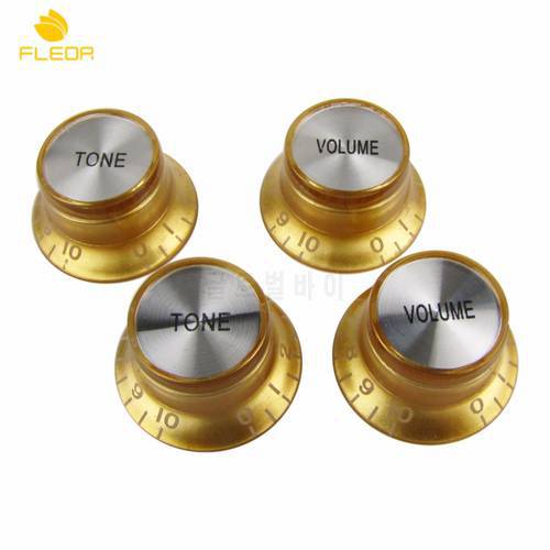 FLEOR 4PCS 2V2T Electric Guitar Knobs Top Hat Tone Volume Speed Control Knobs Gold for LP/SG Style Guitar Parts