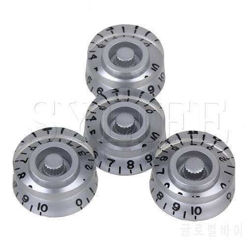 4x Top Hat Silver Transparent Volume Tone Speed Control Knob for Electric Guitar