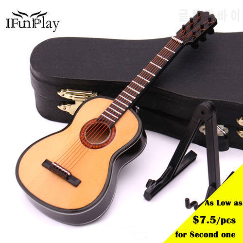 Mini Classic Guitar With Support Miniature Wooden Musical Instruments Collection Decorative Ornaments Model Decoration Gifts