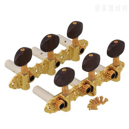 Yibuy 2x Golden Classic Guitar Machine Head Tuner 1L1R with Amber Oval Button
