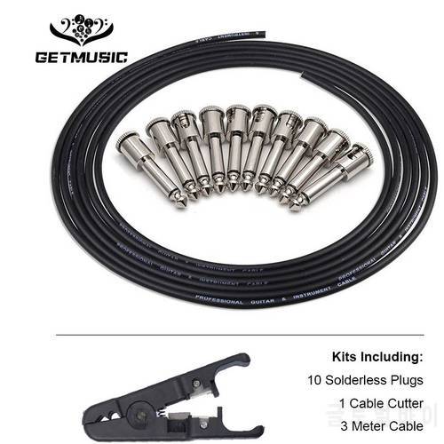 DIY Guitar Solder-free Pedal Patch Cable Board Copper Cable Kit Set 10ft 10 Strait Audio Solderless 6.35 Mono Plugs