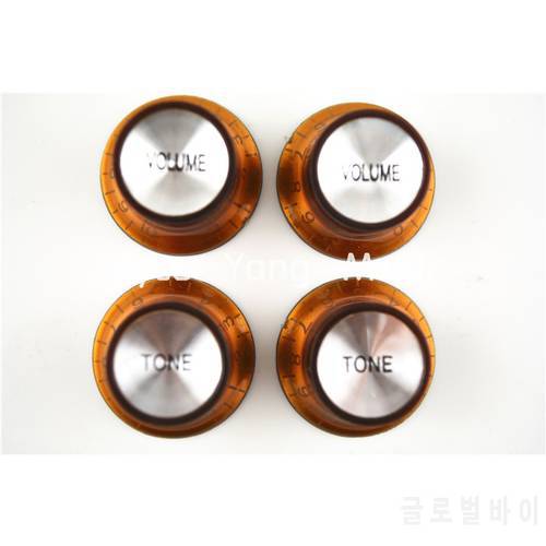 1 Set of 4pcs Brown Silver Reflector Volume Tone Electric Guitar Knobs For LP SG Style Electric Guitar Free Shipping Wholesales