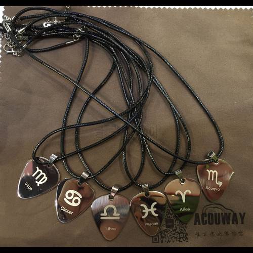 Acouway Guitar Pick Necklace pendant Stainless Steel black chain /Aries Taurus Gemini Leo zodiac necklace bracelet pendant gifts