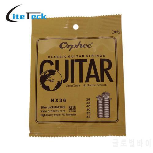 Orphee NX36 Nylon Classical Guitar Strings 6pcs Full Set Replacement (.028-.043) Nylon Core Silver Jacketed Wire Normal Tension